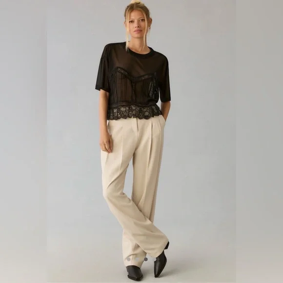 Anthropologie DOLAN Short Sleeve Sheer Lace Top Size L - Picture 3 of 10